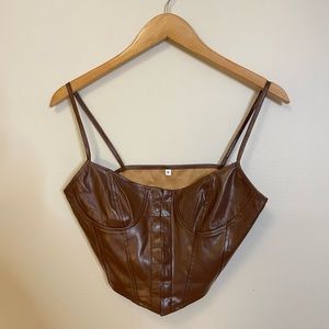 YesStyle Brown Leather Corset Top
